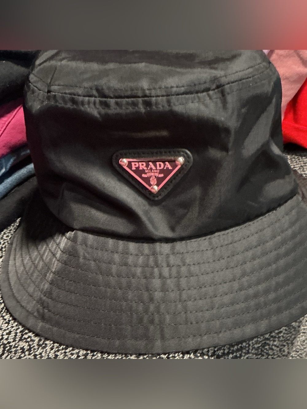 Prada Black Re-Nylon Logo Bucket Hat